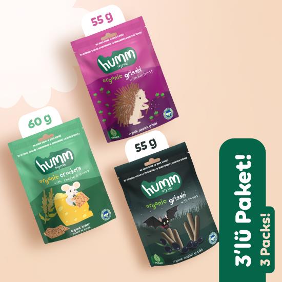Organik Tuzlu Grissini & Kraker Atıştırmalık Paketi - 3 adet (3 çeşit)