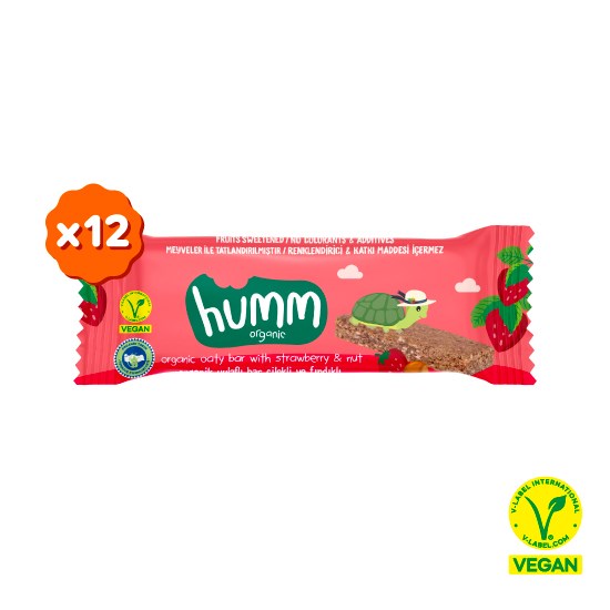 Organik Vegan Çilekli ve Fındıklı Yulaf Bar - 12 adet