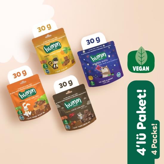 Organik Vegan Puf & Glutensiz Kek Atıştırmalık Paketi - 4 adet (4 çeşit)