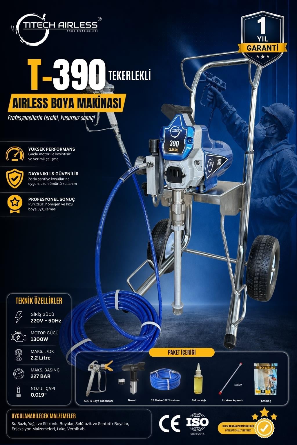 T-390 Elektrikli Airless Boya Makinası Tekerlekli (Kartsız)