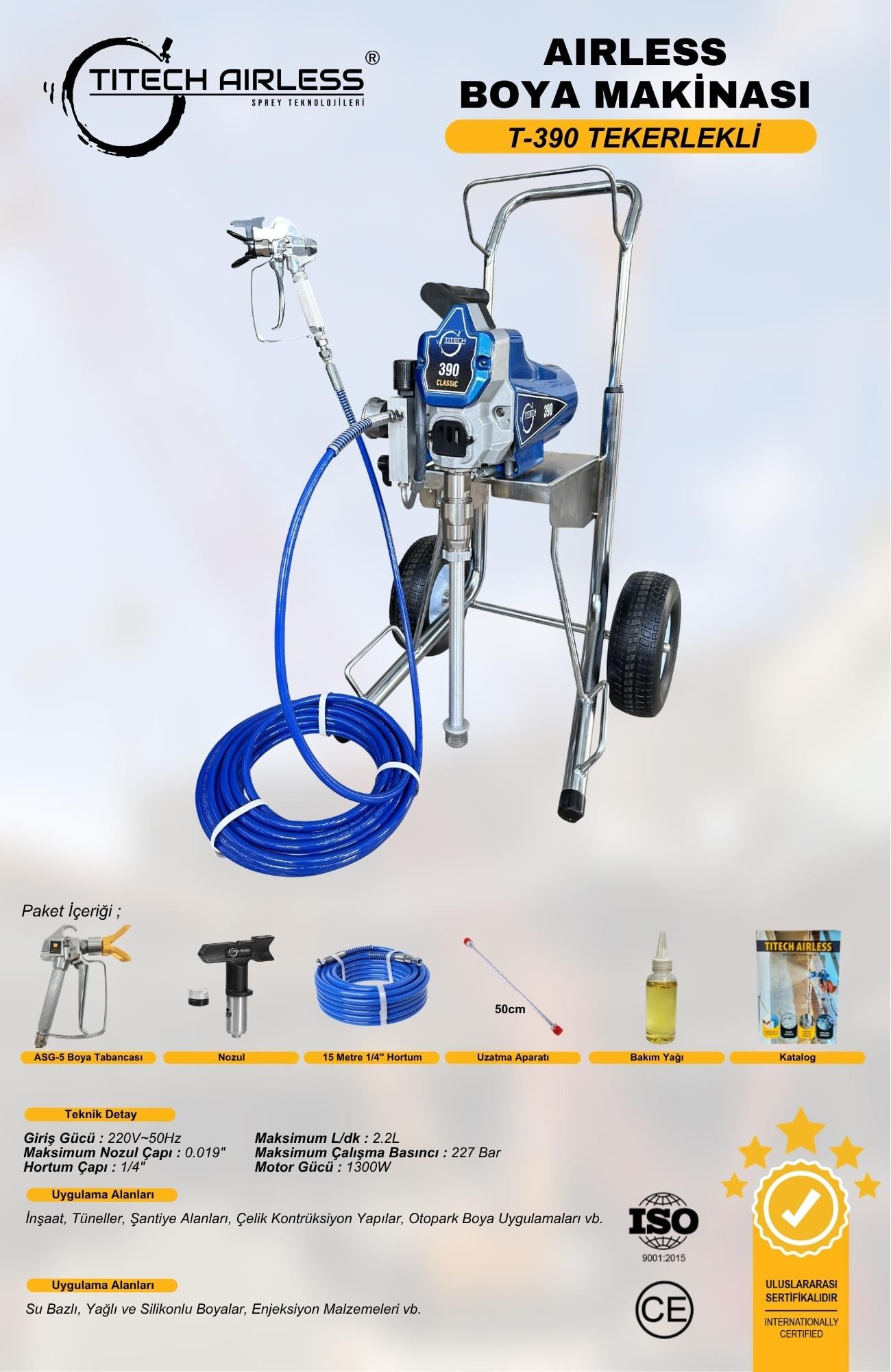 T-390 Elektrikli Airless Boya Makinası Tekerlekli (Kartsız)