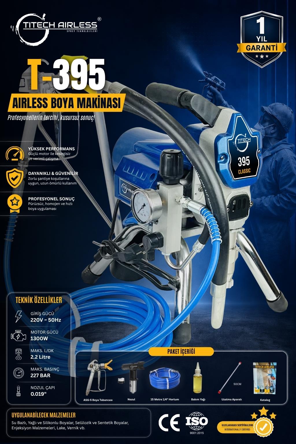 T-395 Elektrikli Airless Boya Makinası (Kartsız)