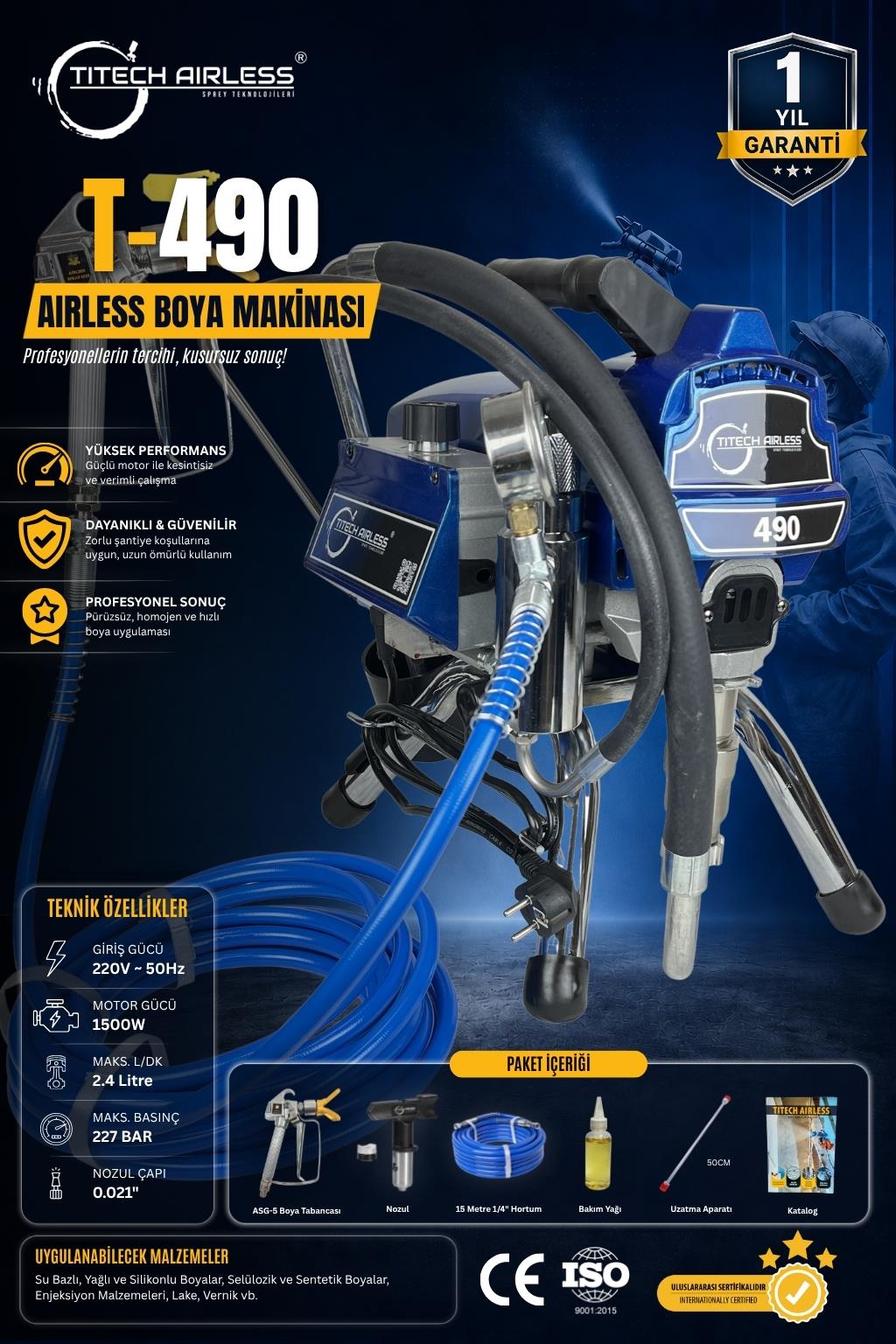 T-490 Elektrikli Airless Boya Makinası (Kartsız)-Mavi