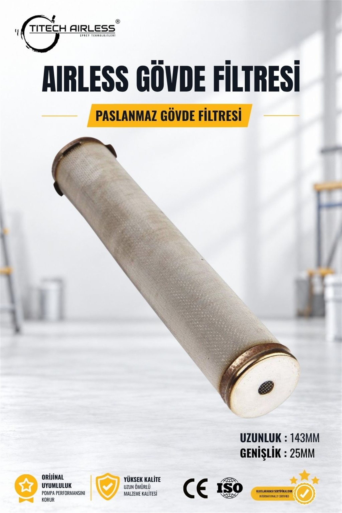 Paslanmaz Gövde Filtresi 143x25mm