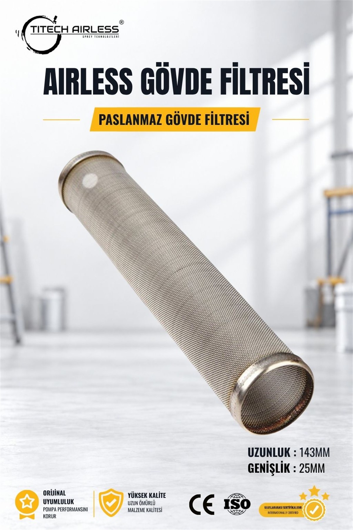 Paslanmaz Gövde Filtresi 143x25mm