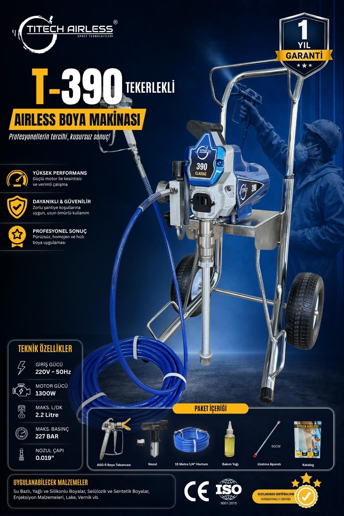 T-390 Elektrikli Airless Boya Makinası Tekerlekli (Kartsız)