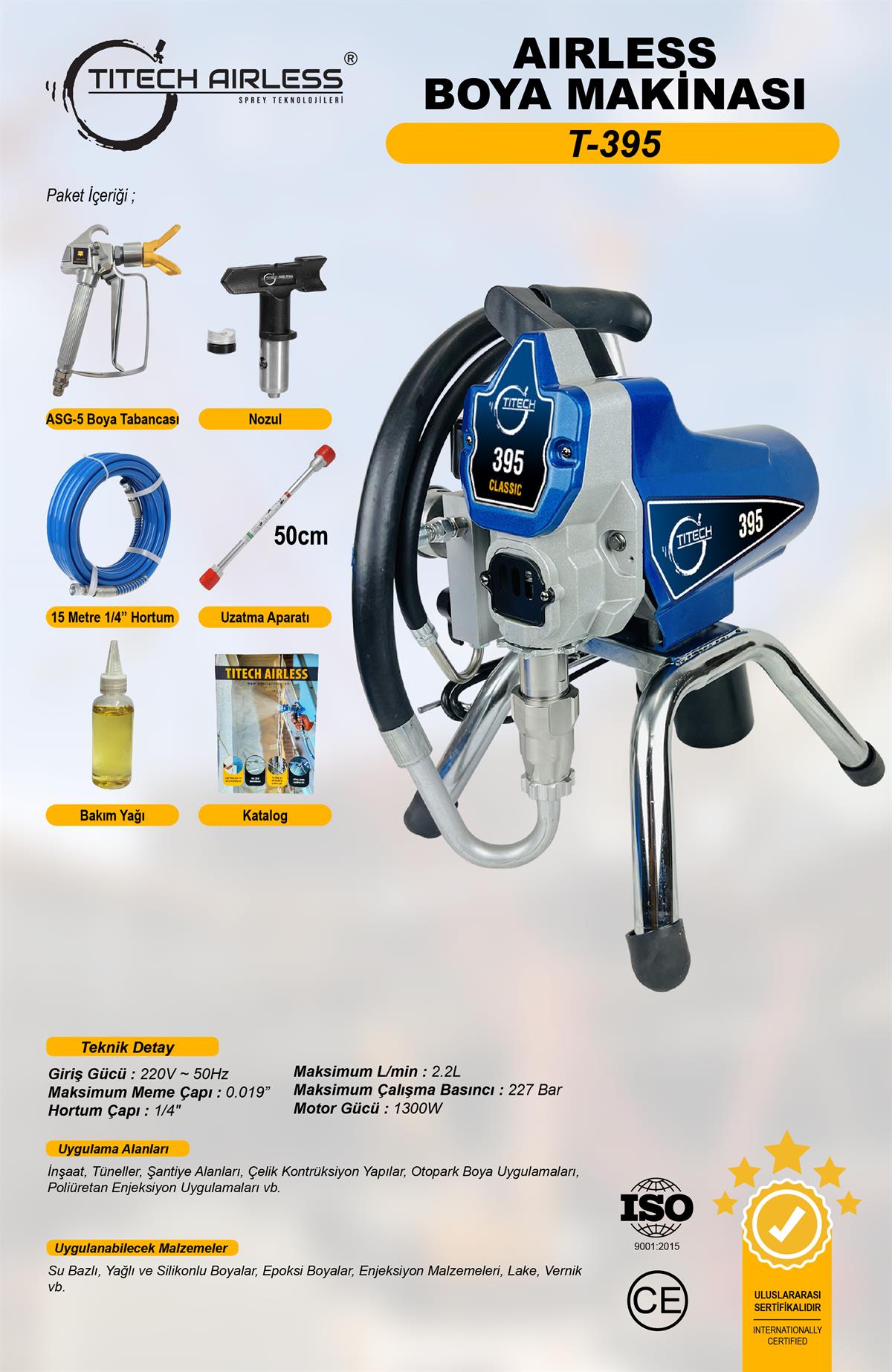 T-395 Elektrikli Airless Boya Makinası (Kartsız)