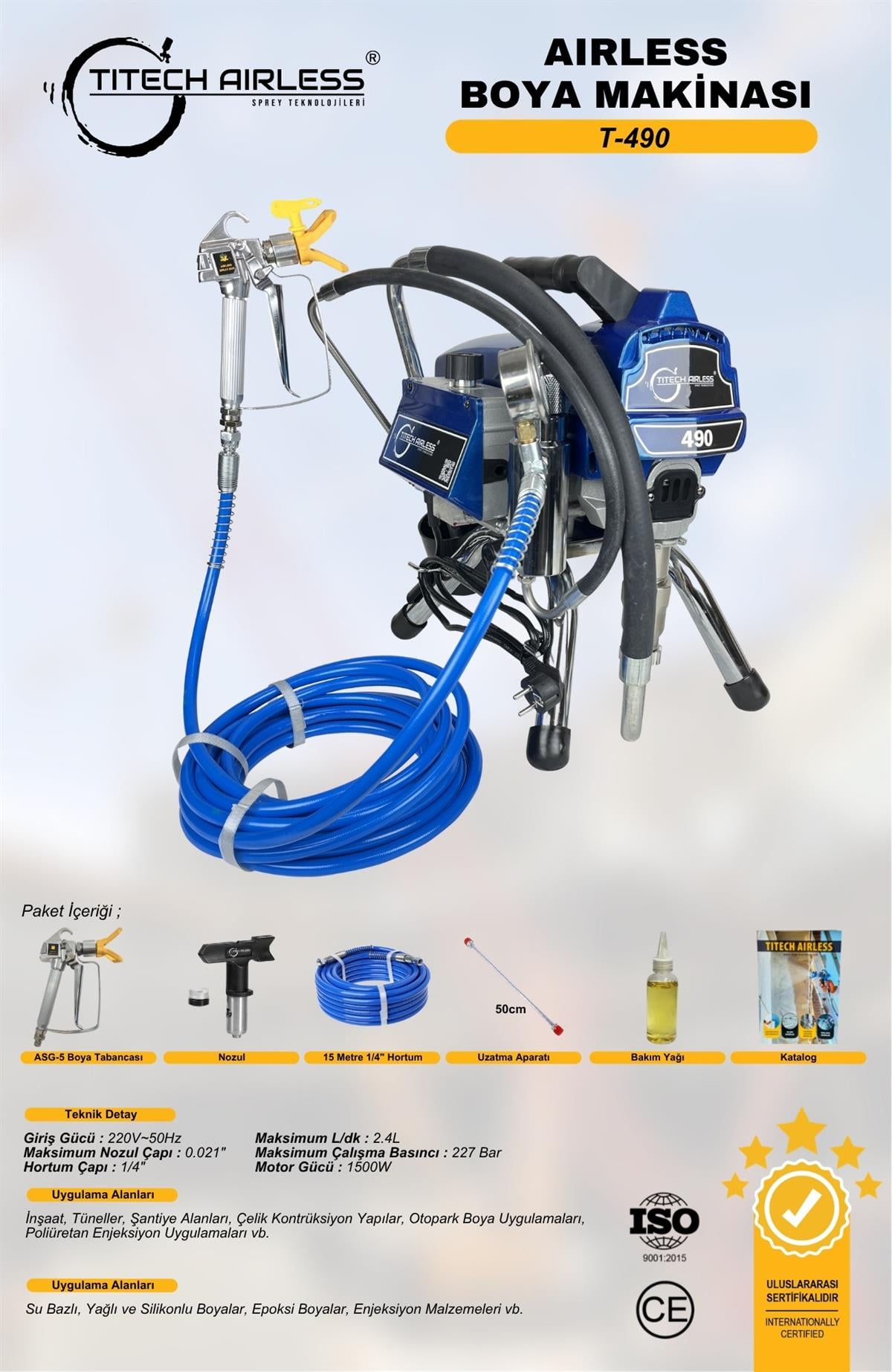 T-490 Elektrikli Airless Boya Makinası (Kartsız)-Mavi