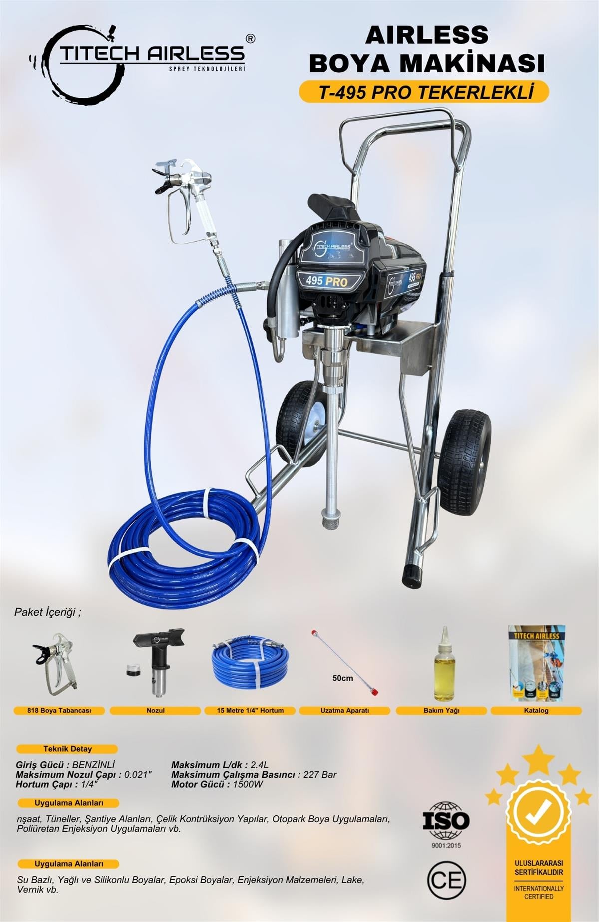 T-495 Elektrikli Airless Boya Makinası Tekerlekli  - Dijital