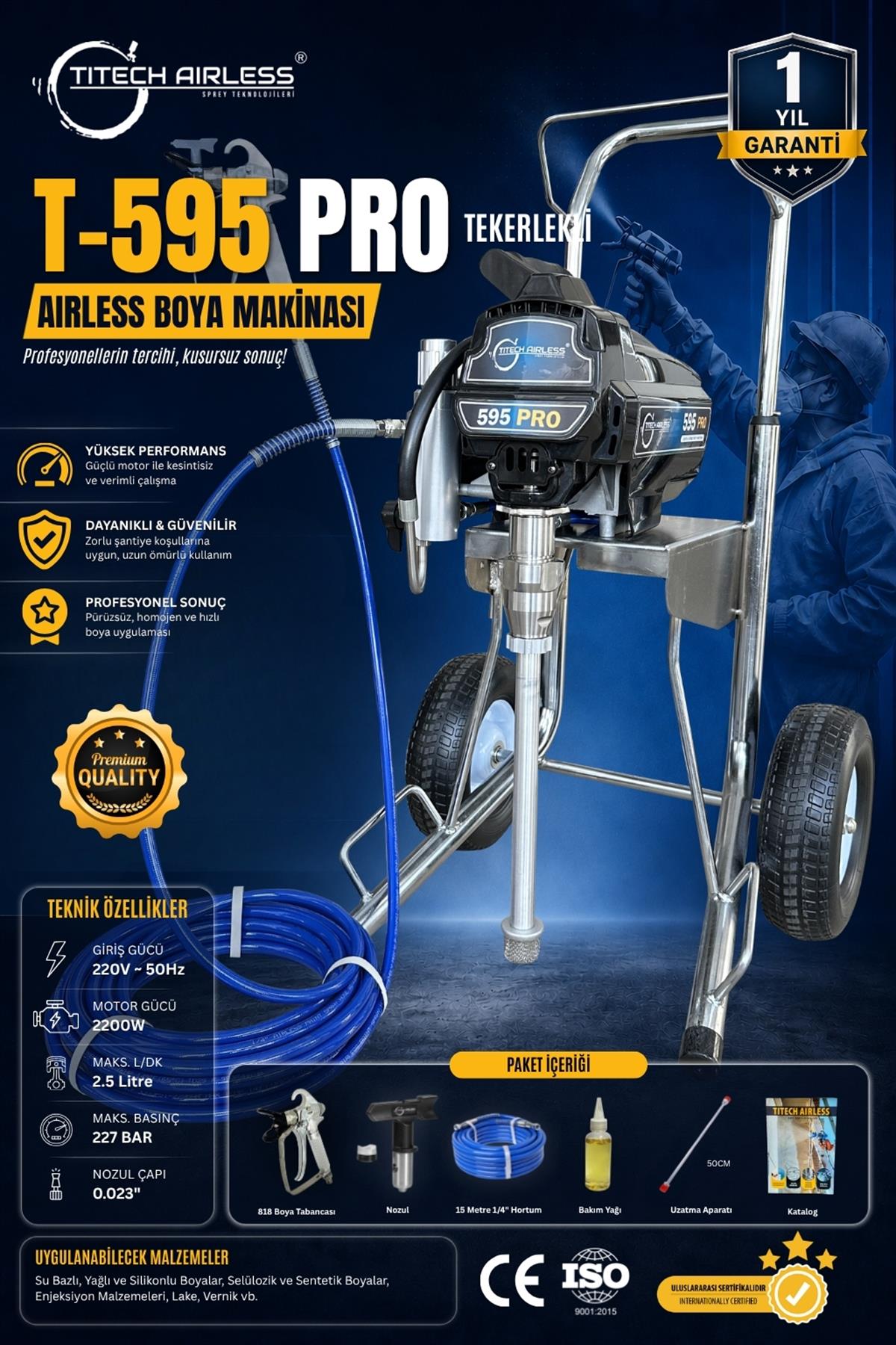 T-595 Elektrikli Airless Boya Makinası Tekerlekli - Dijital