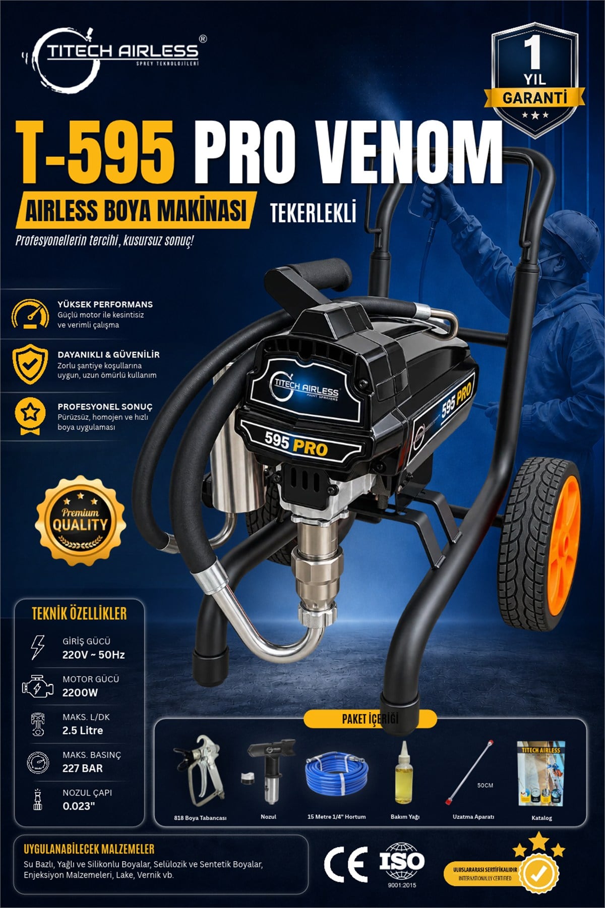 T-595 PRO VENOM Elektrikli Airless Boya Makinası - Dijital