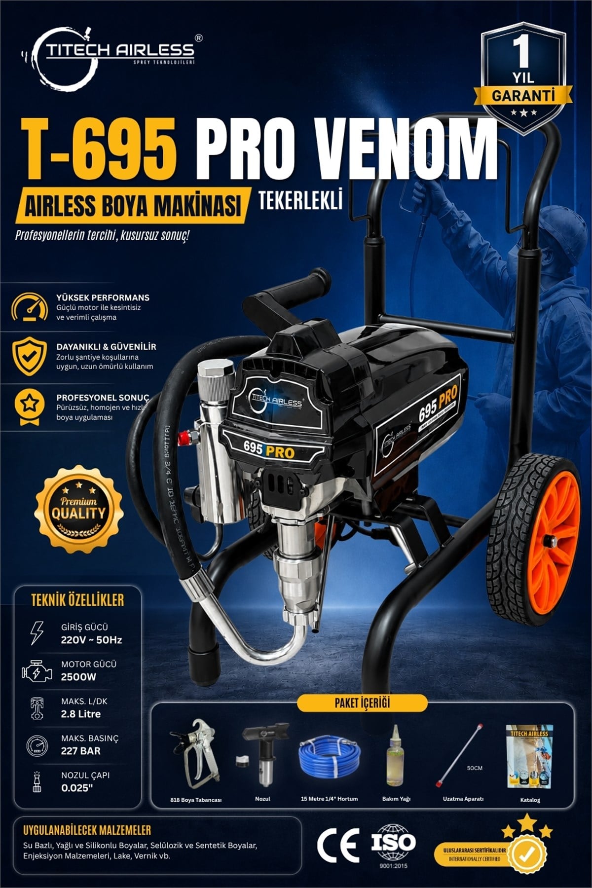 T-695 PRO VENOM Elektrikli Airless Boya Makinası - Dijital
