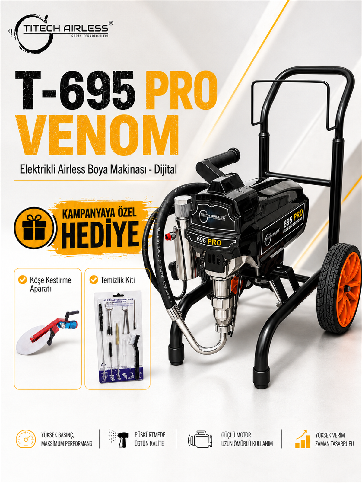 T-695 PRO VENOM Elektrikli Airless Boya Makinası - Dijital