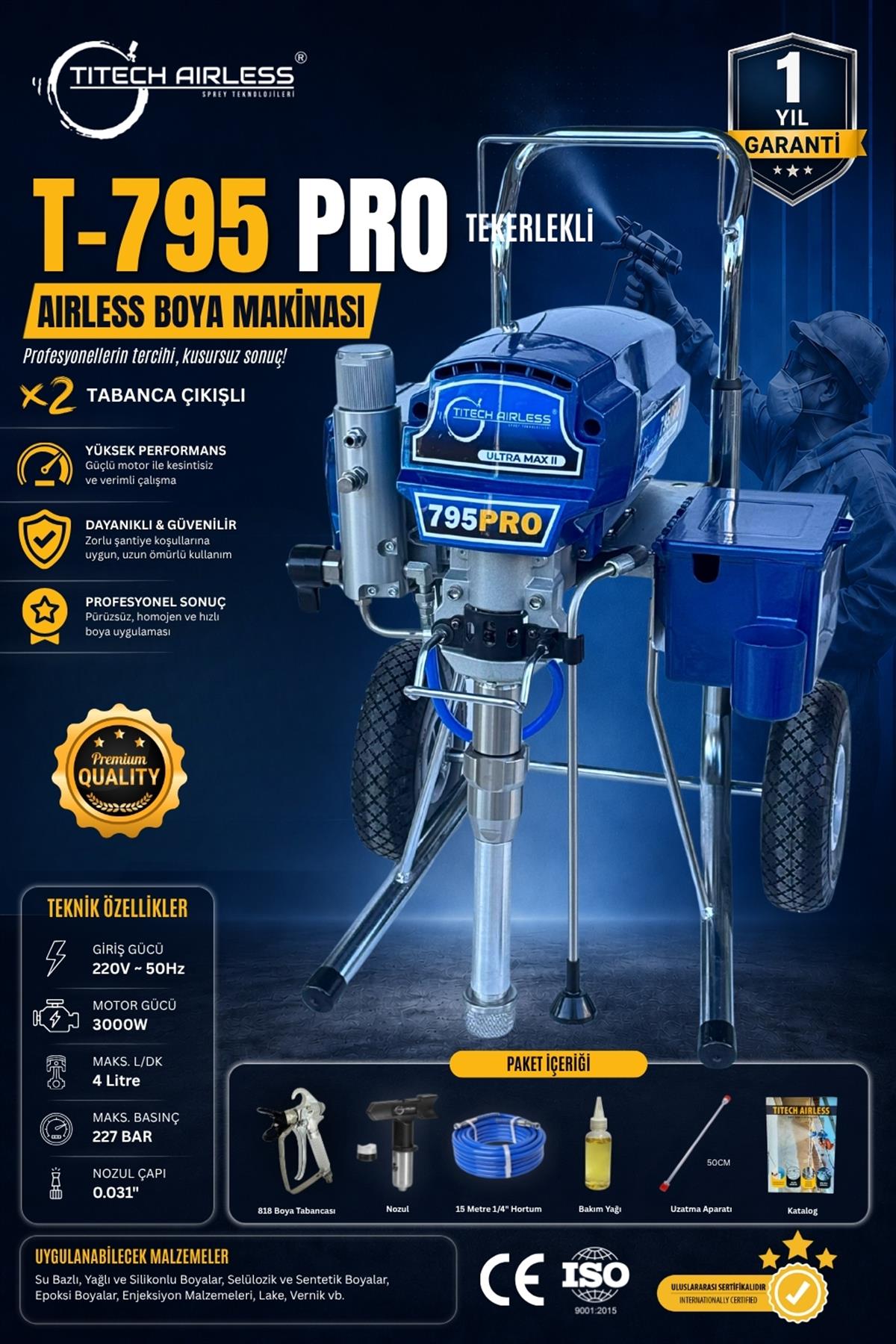 T-795 PRO Elektrikli Airless Boya Makinası-Dijital/Mavi
