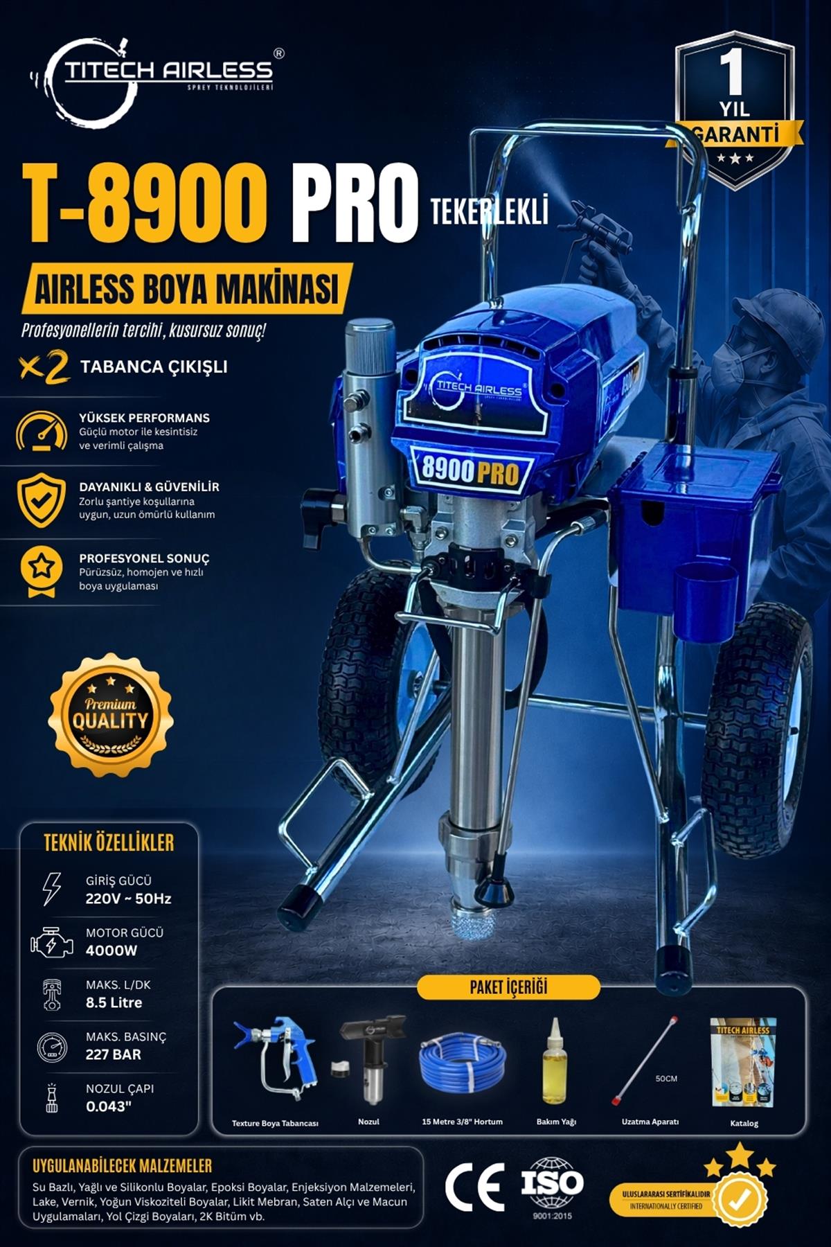 T-8900 PRO Elektrikli Airless Boya Makinası-Dijital/Mavi