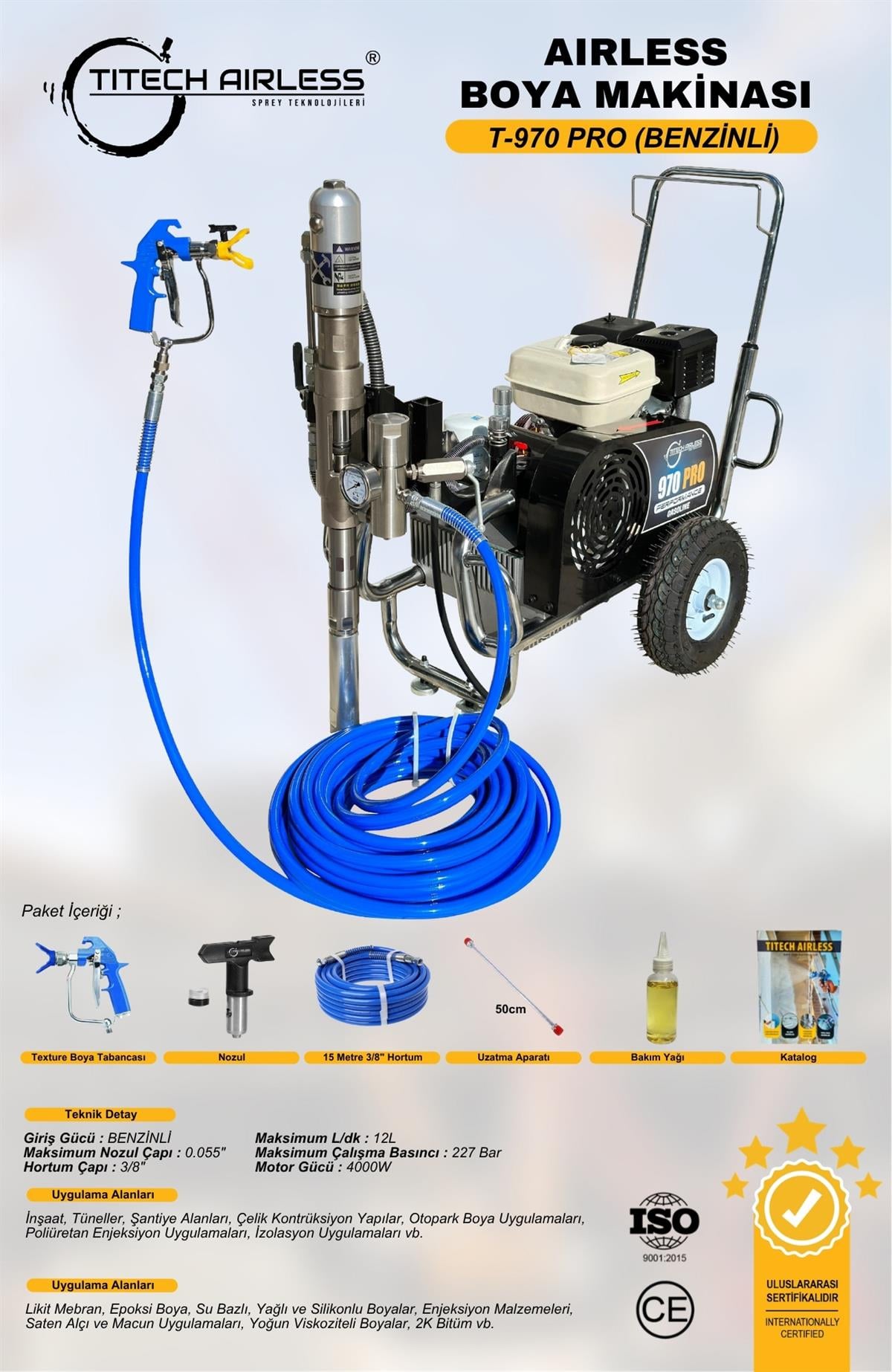 T-970 PRO Benzinli Hidrolik Boya Makinası (Kartsız)