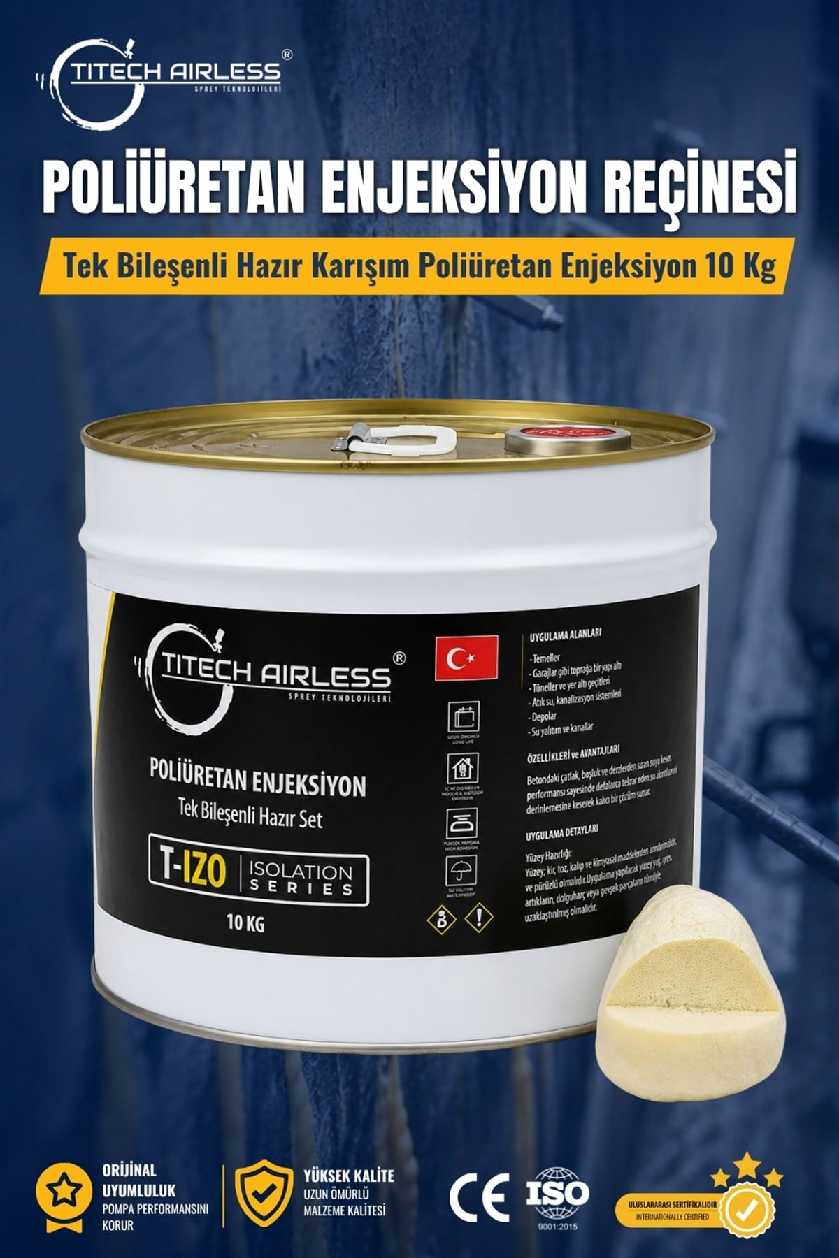 Tek Bileşenli Hazır Karışım Poliüretan Enjeksiyon 10 Kg
