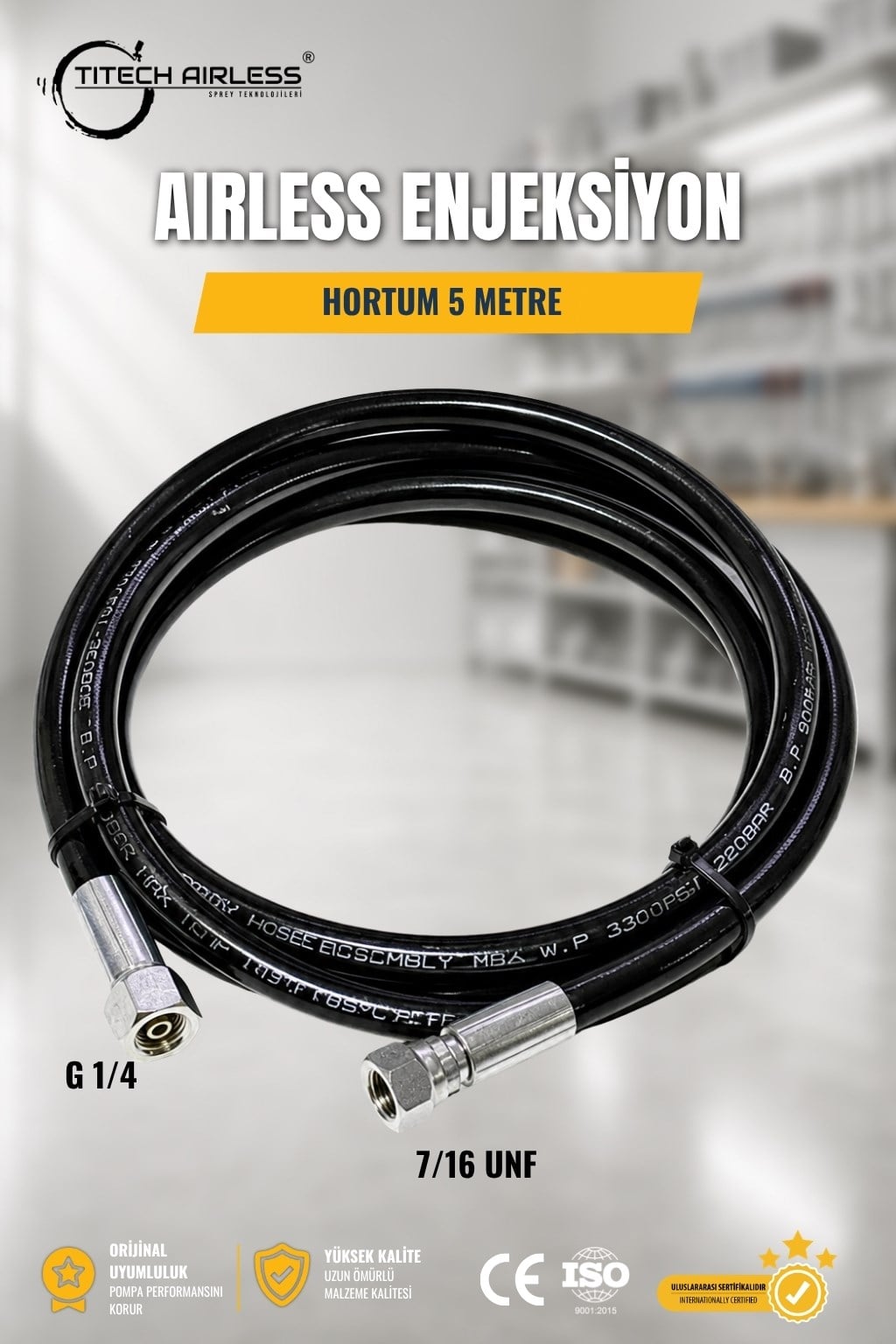 Airless Enjeksiyon Hortumu G1/4-7/16 UNF - 5 metre
