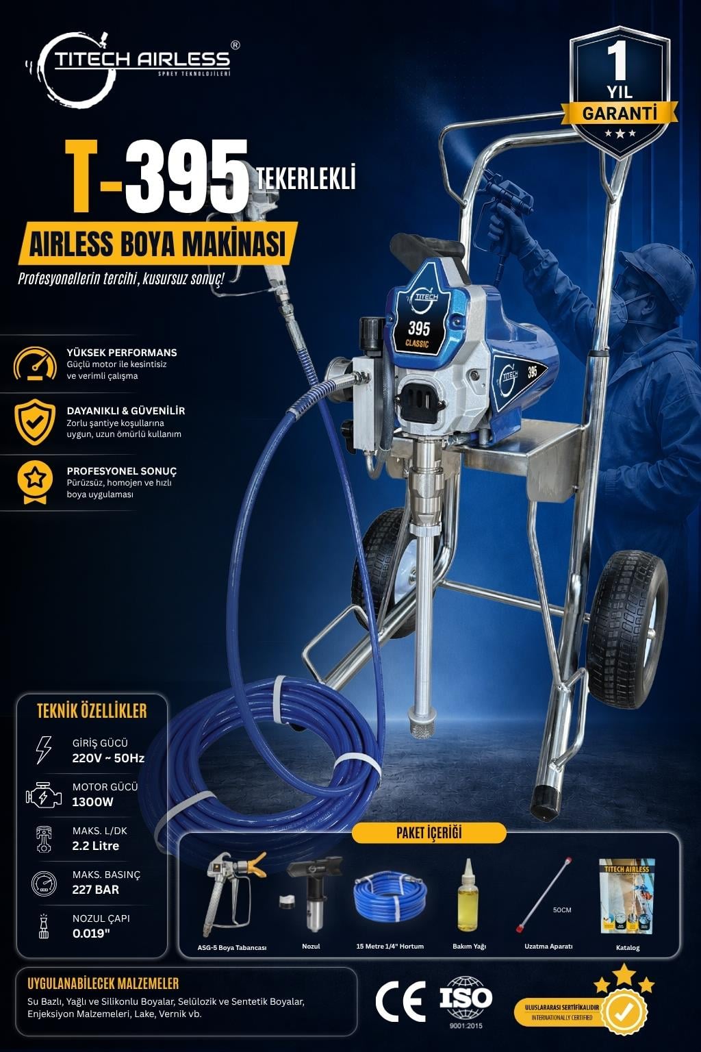 T-395 Tekerlekli Elektrikli Airless Boya Makinası