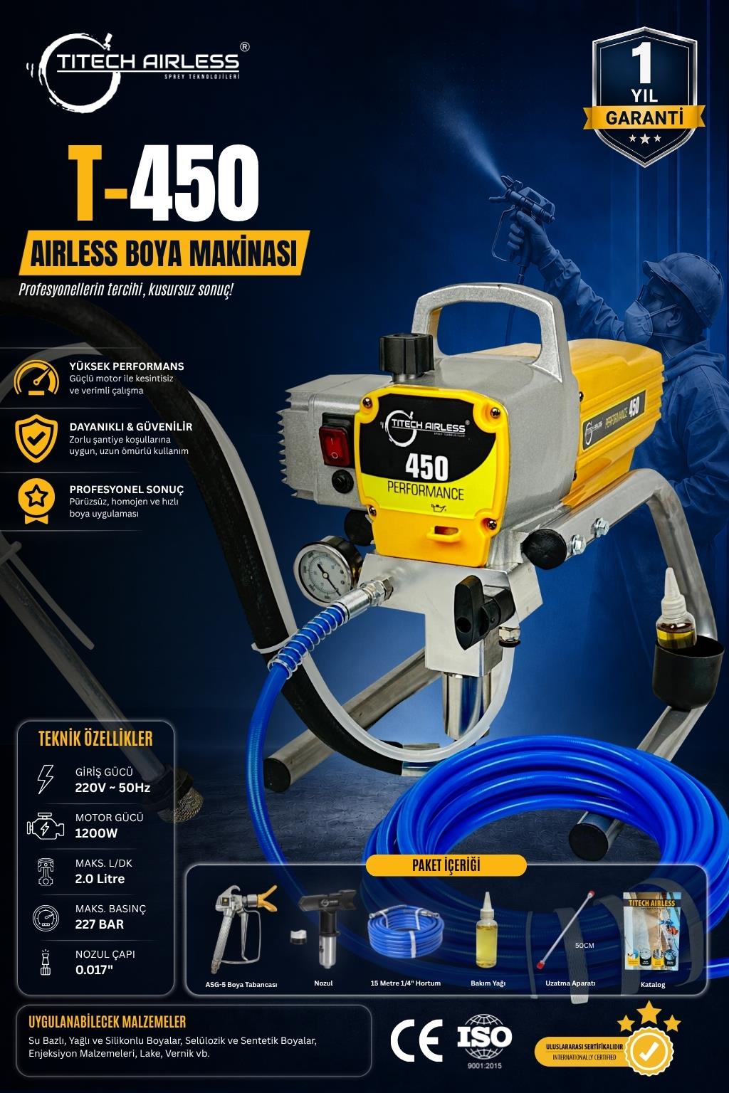 T-450 Elektrikli Airless Boya Makinası (Kartsız) Sarı
