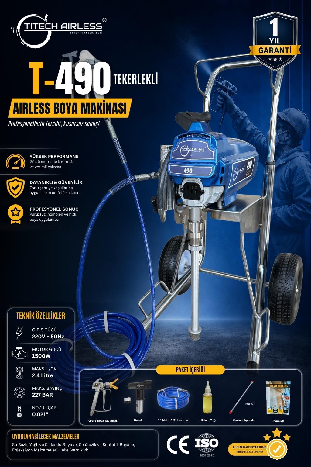 T-490 Elektrikli Airless Boya Makinası Tekerlekli (Kartsız)-Mavi