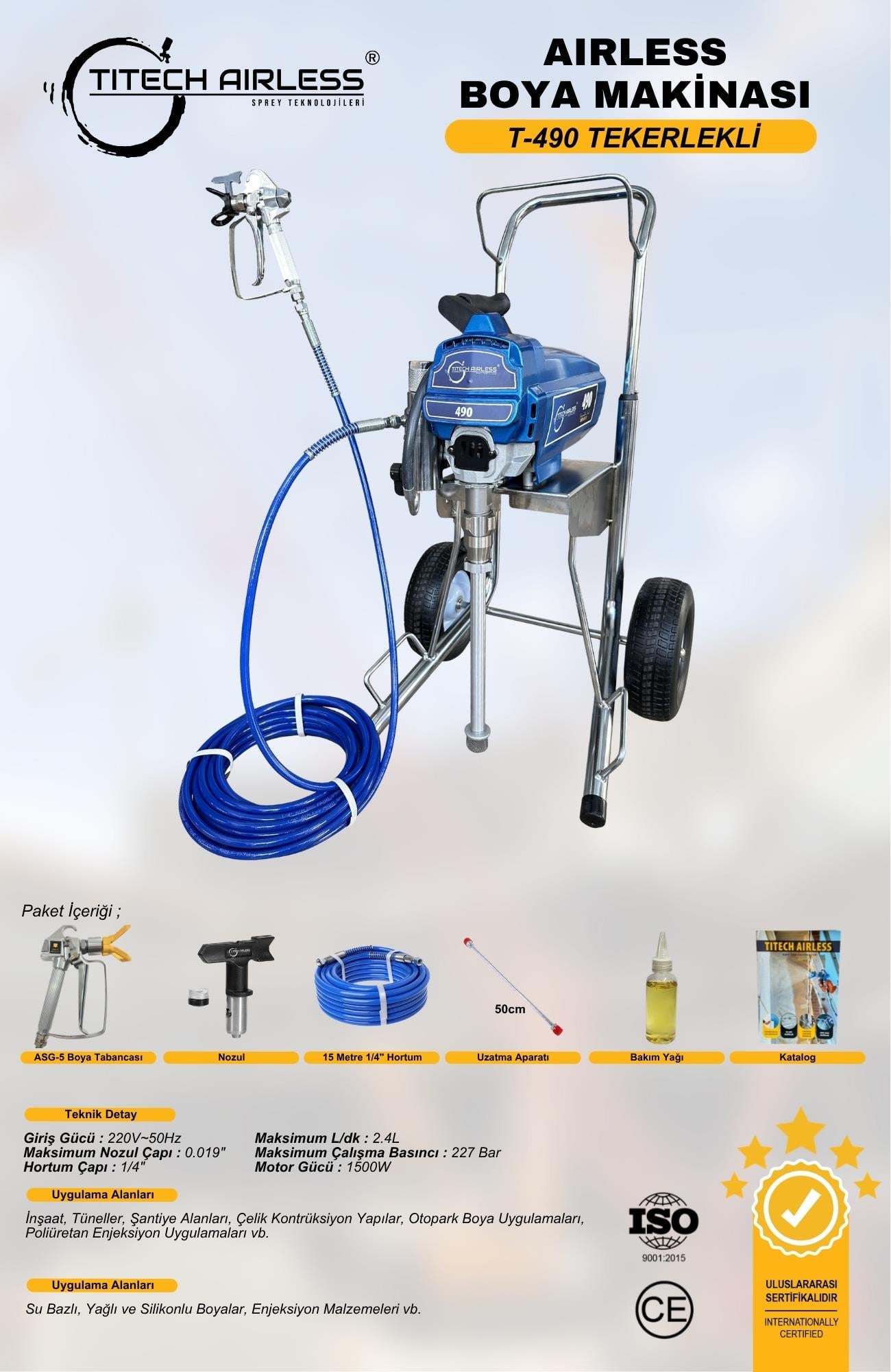 T-490 Elektrikli Airless Boya Makinası Tekerlekli (Kartsız)-Mavi