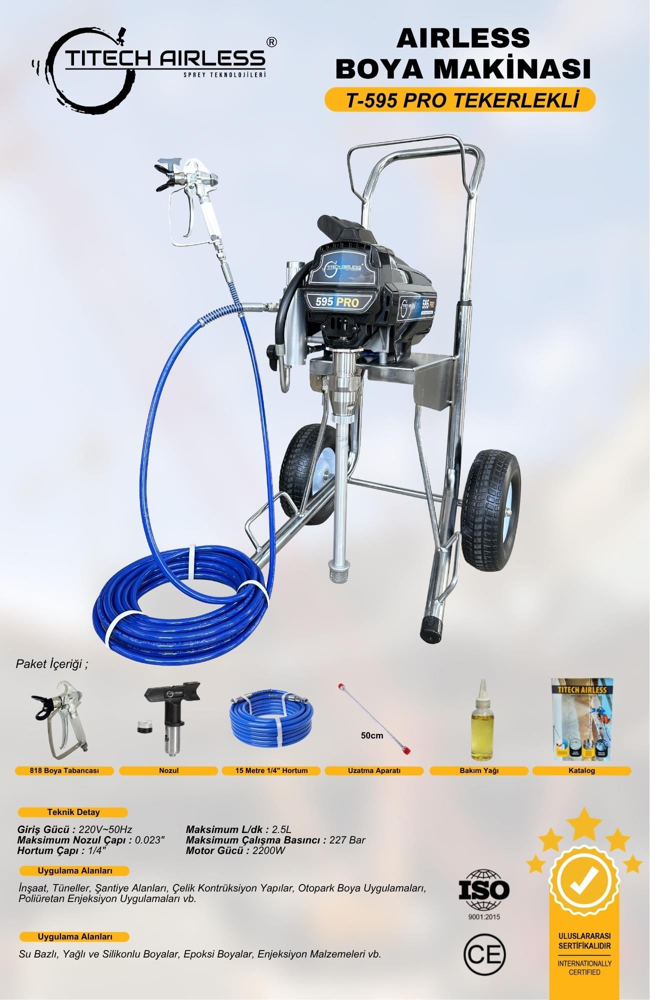 T-595 Elektrikli Airless Boya Makinası Tekerlekli - Dijital