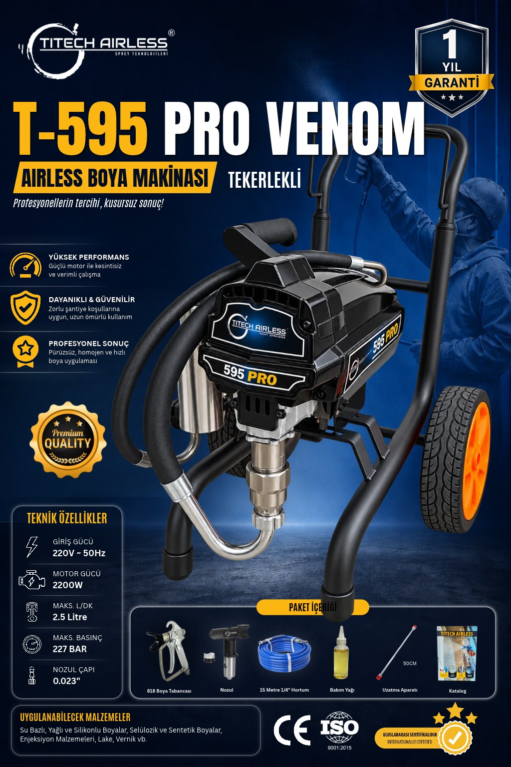 T-595 PRO VENOM Elektrikli Airless Boya Makinası - Dijital