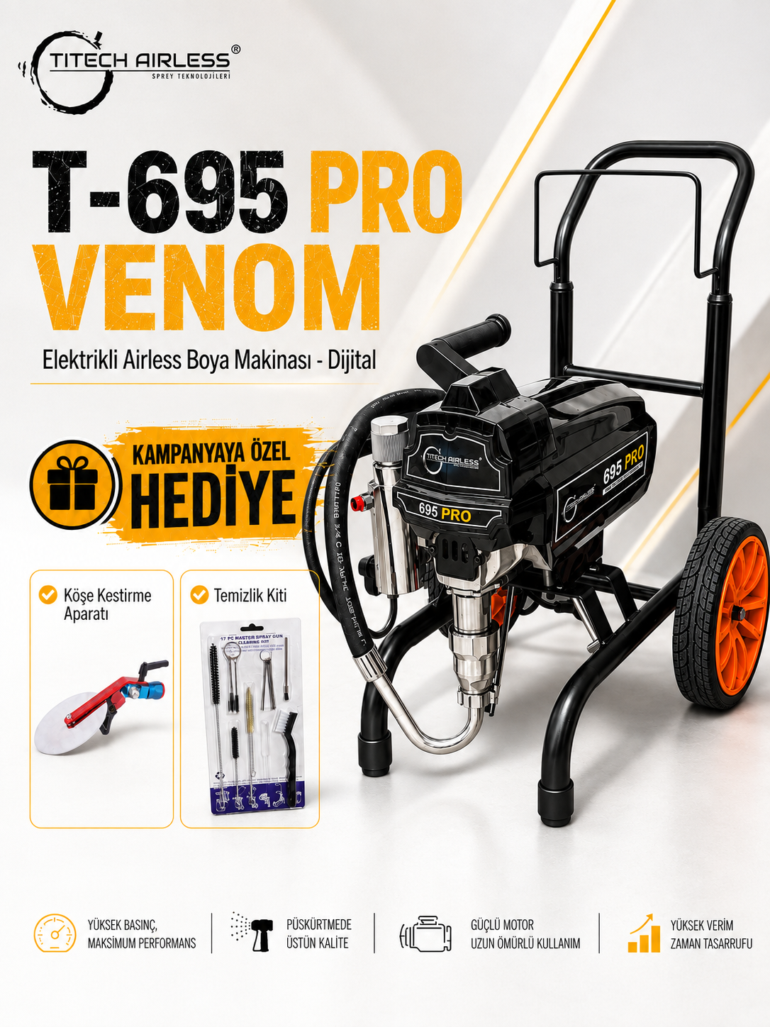 T-695 PRO VENOM Elektrikli Airless Boya Makinası - Dijital