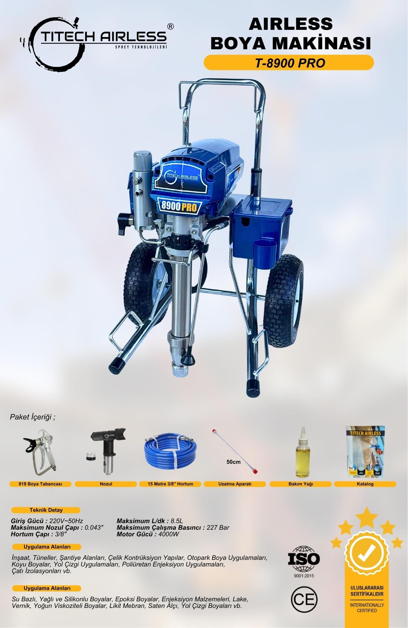 T-8900 PRO Elektrikli Airless Boya Makinası-Dijital/Mavi