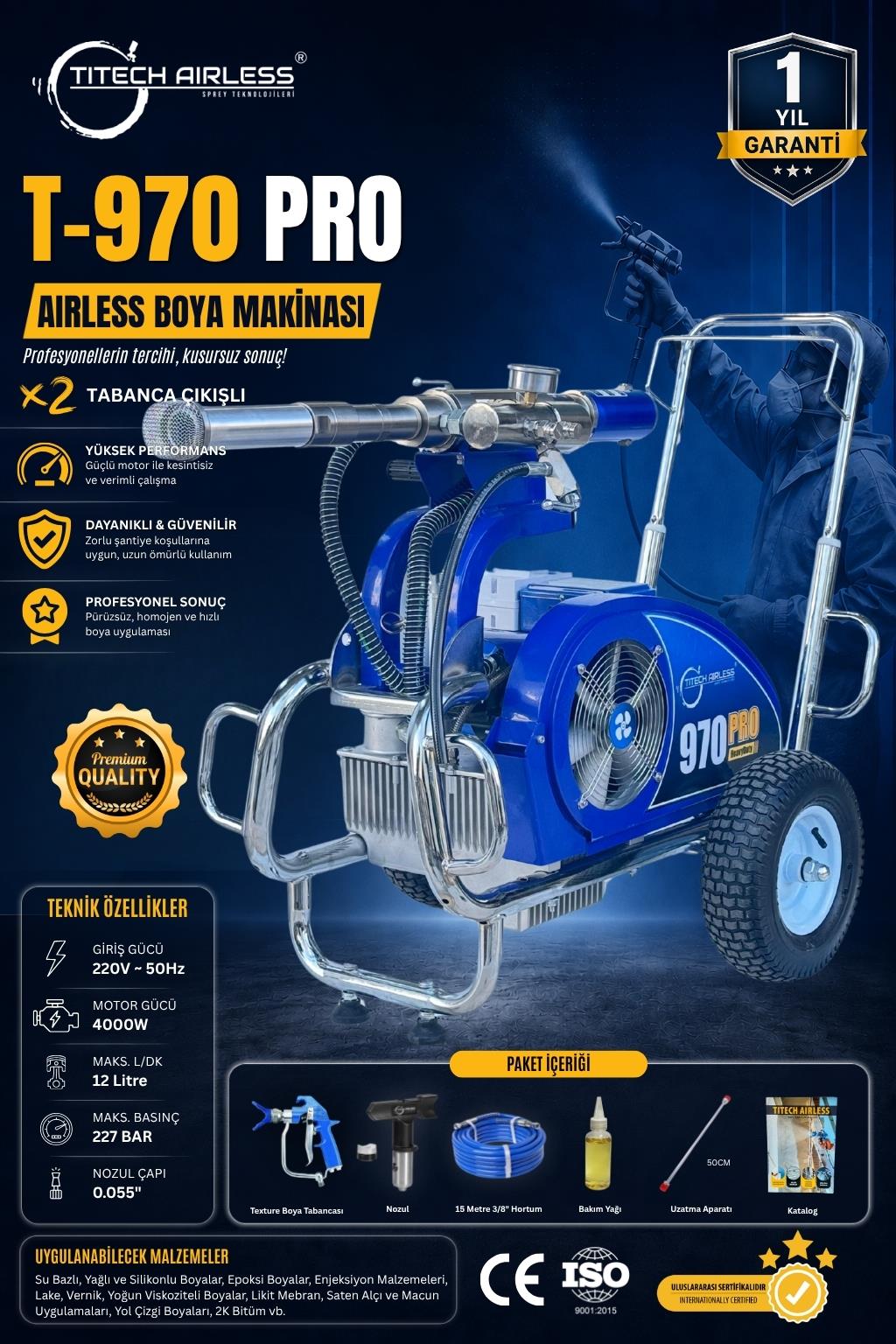 T-970 PRO Elektrikli Hidrolik Boya Makinası/Mavi