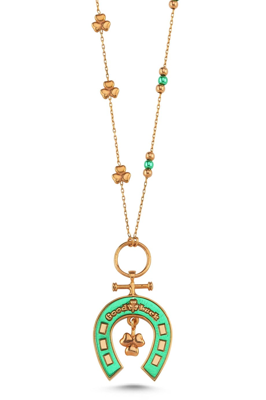 YEŞİL RENK AT NALI YONCA KOLYE