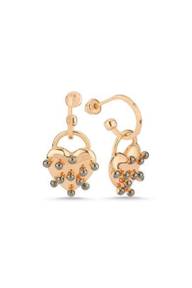 SİYAH TOPLU KALP KÜPE TEK KULAK