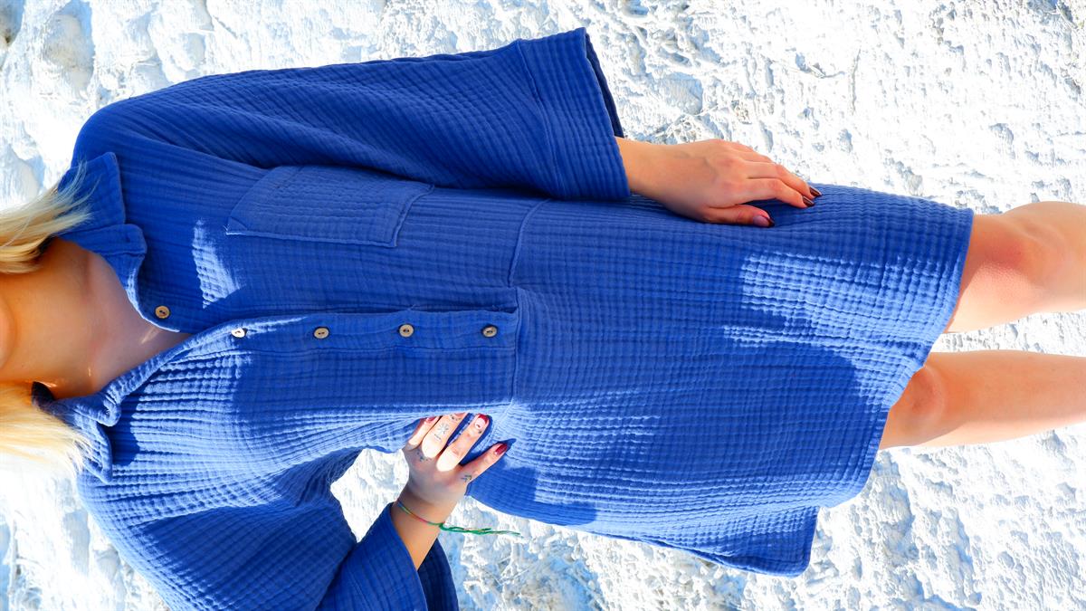 Spring-Summer Collection Müslin Elbise-Mavi