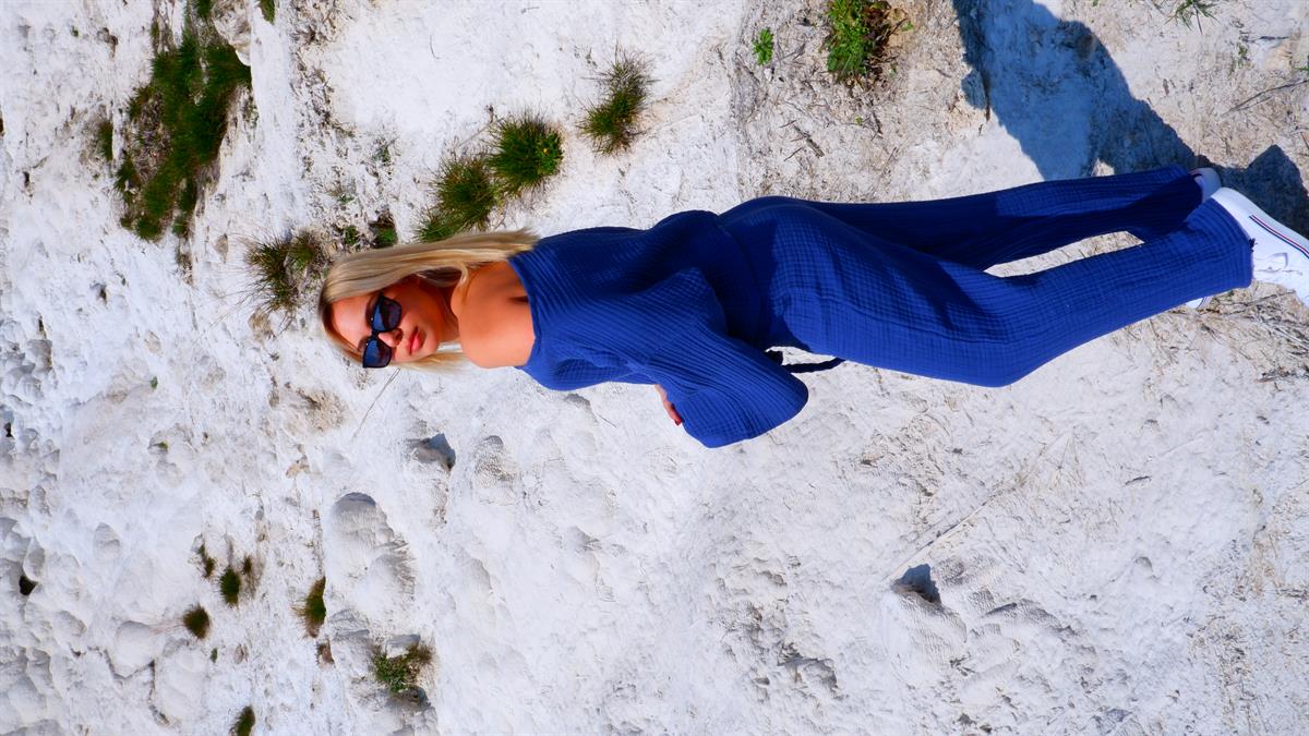 Spring-Summer Collection Müslin Pantolon Tek Omuz Krop Takımı-Mavi