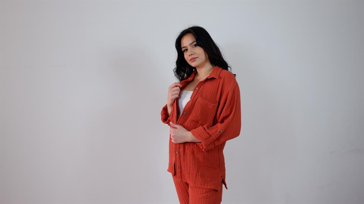 Spring-Summer Collection Müslin Gömlek Pantolon Takımı