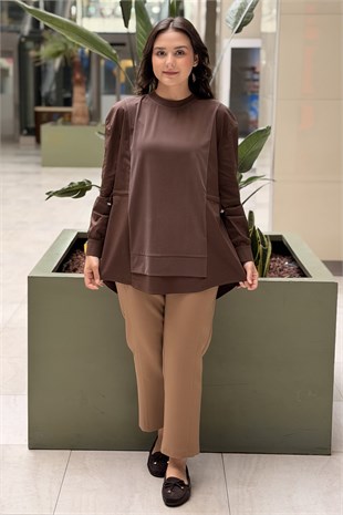 Tığ Triko Kumaş Mix Büzgülü Tunik