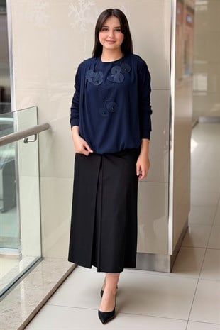 Fuat Gürşen Şifon Detaylı Daire Kolye Aksesuarlı Tunik