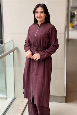 Nurcan Çetin Fermuarlı Toka Kemerli Kap Pantolon Takım