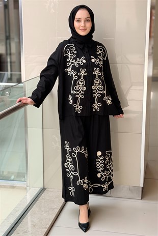 Ghisa Random Nakışlı Gömlek Pantolon Takım