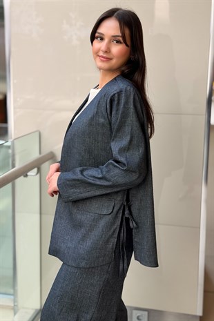 Ceremony Yandan Bağlamalı Denim Keten Ceket