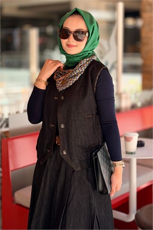 Twist Fularlı Denim Yelek