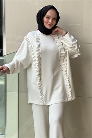 Ghisa Fırfırlı Top Zımbalı Tunik Pantolon Takım