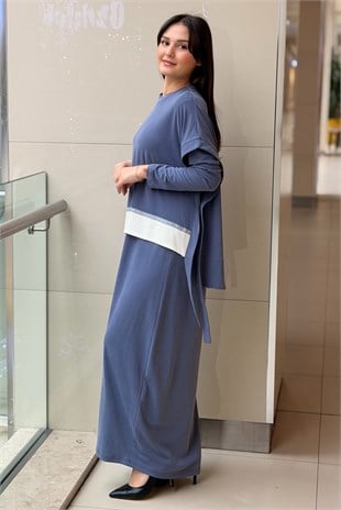 Nurcan Çetin Kolsuz Saçak Detaylı Bluz Elbise İkili Takım