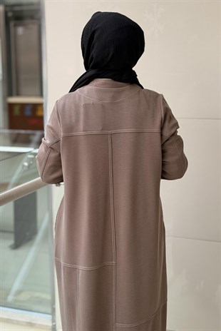 Nurcan Çetin Random Desen Spor Dikiş Önden Tam Boy Fermuarlı Ferace