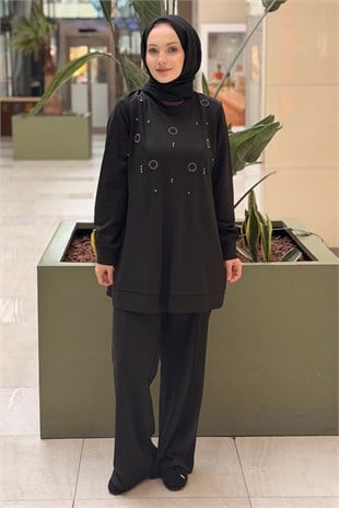 Fuat Gürşen Önü Taş İşlemeli Tunik Pantolon Takım