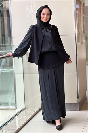 Qül Exclusiev Gömleği Zincir Detaylı Yelekli Kupra 3lü Takım