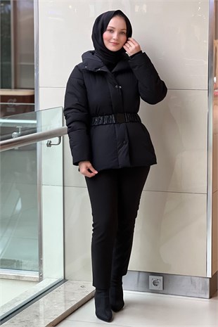 İpekyol Deri Görünümlü Elastik Kuşaklı Mont