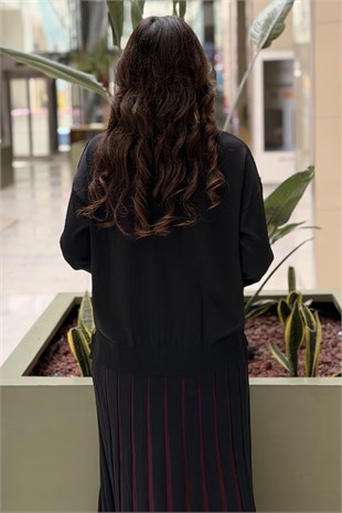 Tığ Triko Renk Bloklu Etekli Bluz Merserize Takım