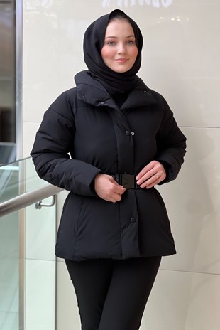 İpekyol Deri Görünümlü Elastik Kuşaklı Mont